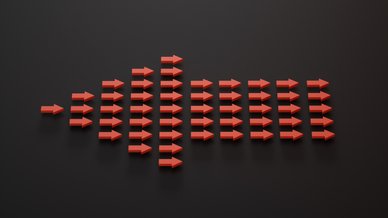 linksgerichteter pfeil aus ganz vielen kleinen rechtsgerichteten pfeilen