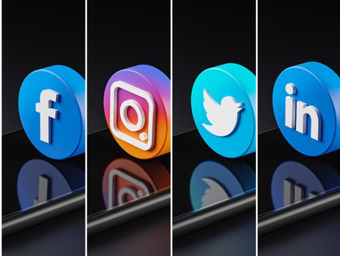 social icons, mockup, steigen aus handy auf, twitter, instagram, linkedin, facebook