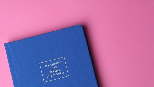 buch blaues buch auf rosanem hintergrund